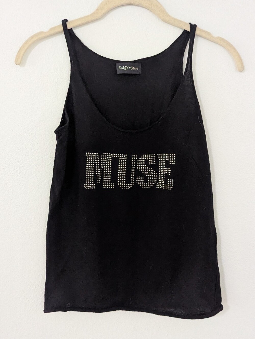 Zadig & Voltaire Louan Wool Knit Rhinestone Tank Top Muse Black Metallic Large L